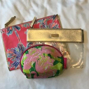 Lilly Pulitzer Tropical Cosmetic Bag Trio with Gold and Pink
